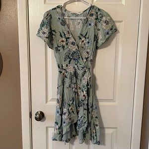 Blue Floral Wrap Dress